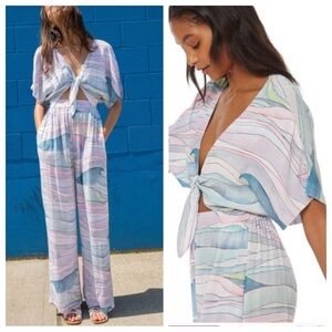 Mara Hoffman Waves Crinkle Crepe Tie-Front Jumpsuit Cover up